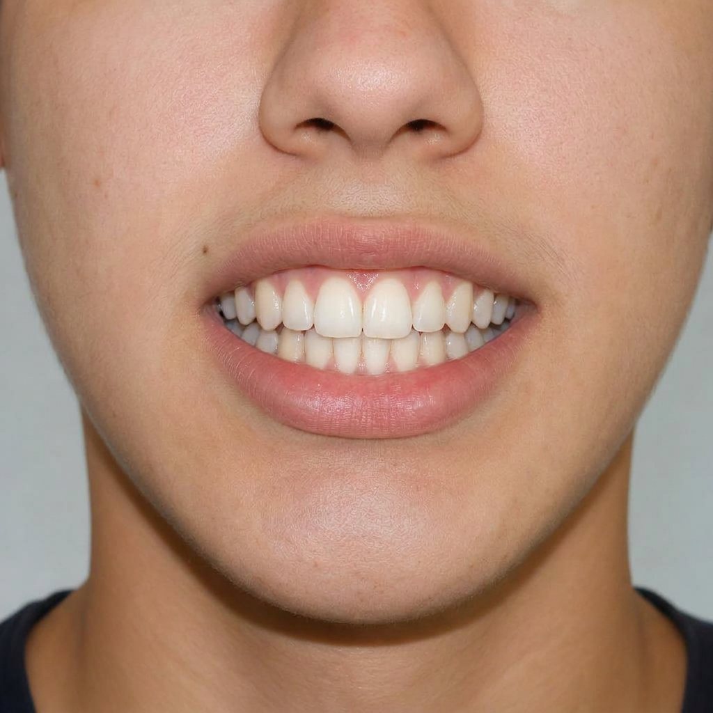 Teen smile before treatment with spacing and a deep overbite